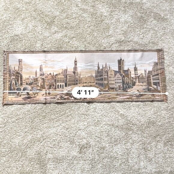 Rare Belgium Tapestry Brussels Bruges Gent Wall Hanging City Scene - Picture 6 of 13